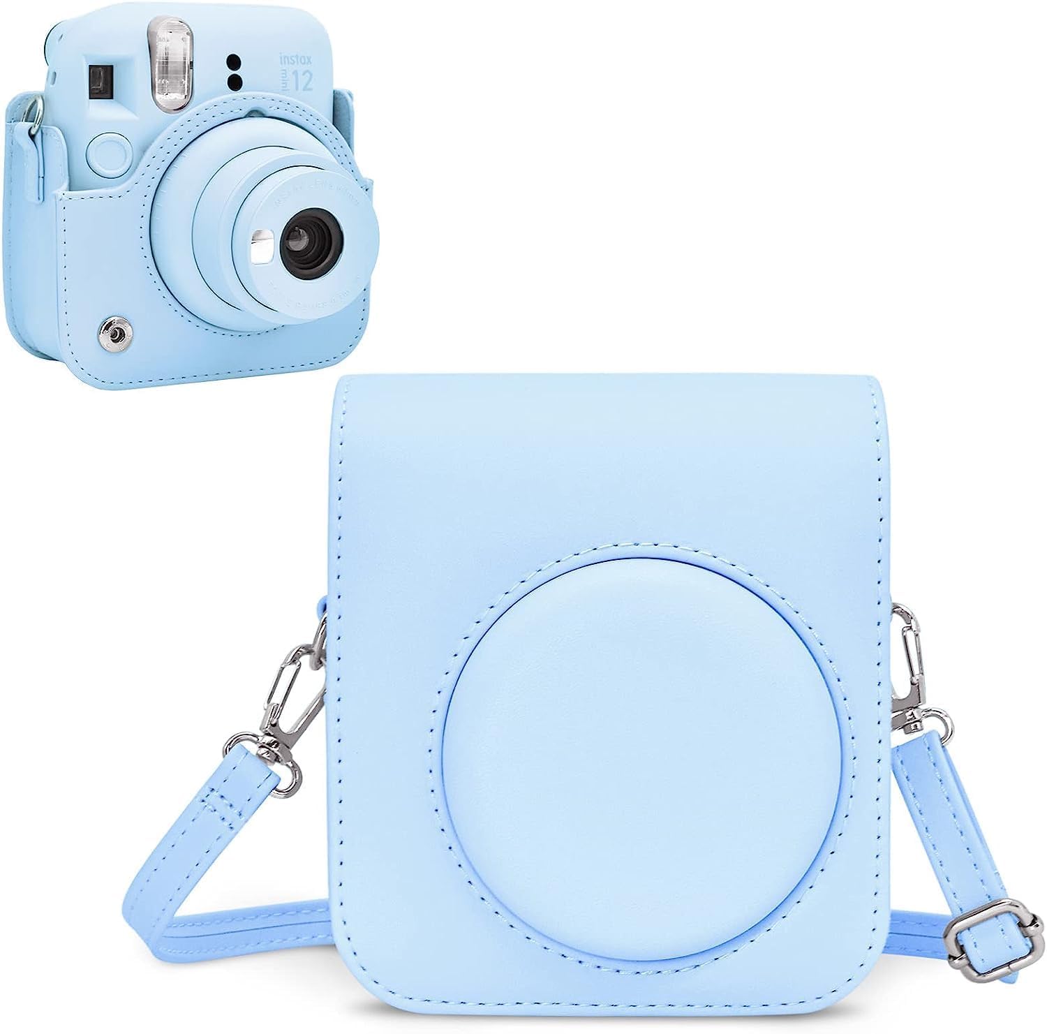 PU Leather Protective Camera Case Pouch Compatible with Fujifilm Instax Mini 12 Camera, Instant Camera Case! Rain Proof with Shoulder Strap (Pastel Blue)-image-41