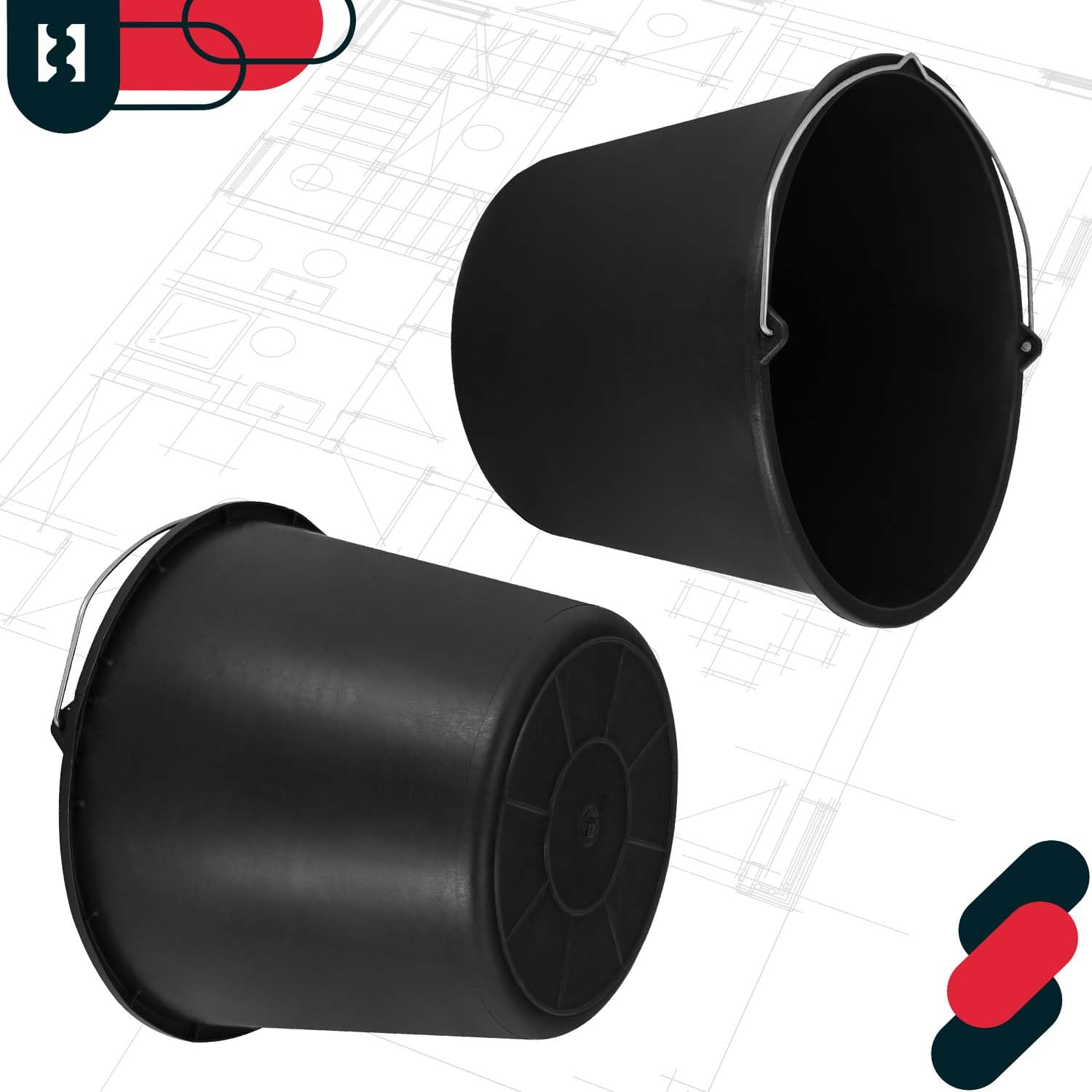 KOTARBAU® Jeu de 20 Seaux de Construction 16l Seau à plâtre Seau à mortier Seau à Ciment Seau à Eau Seau de Jardin Seau en Plastique Noir