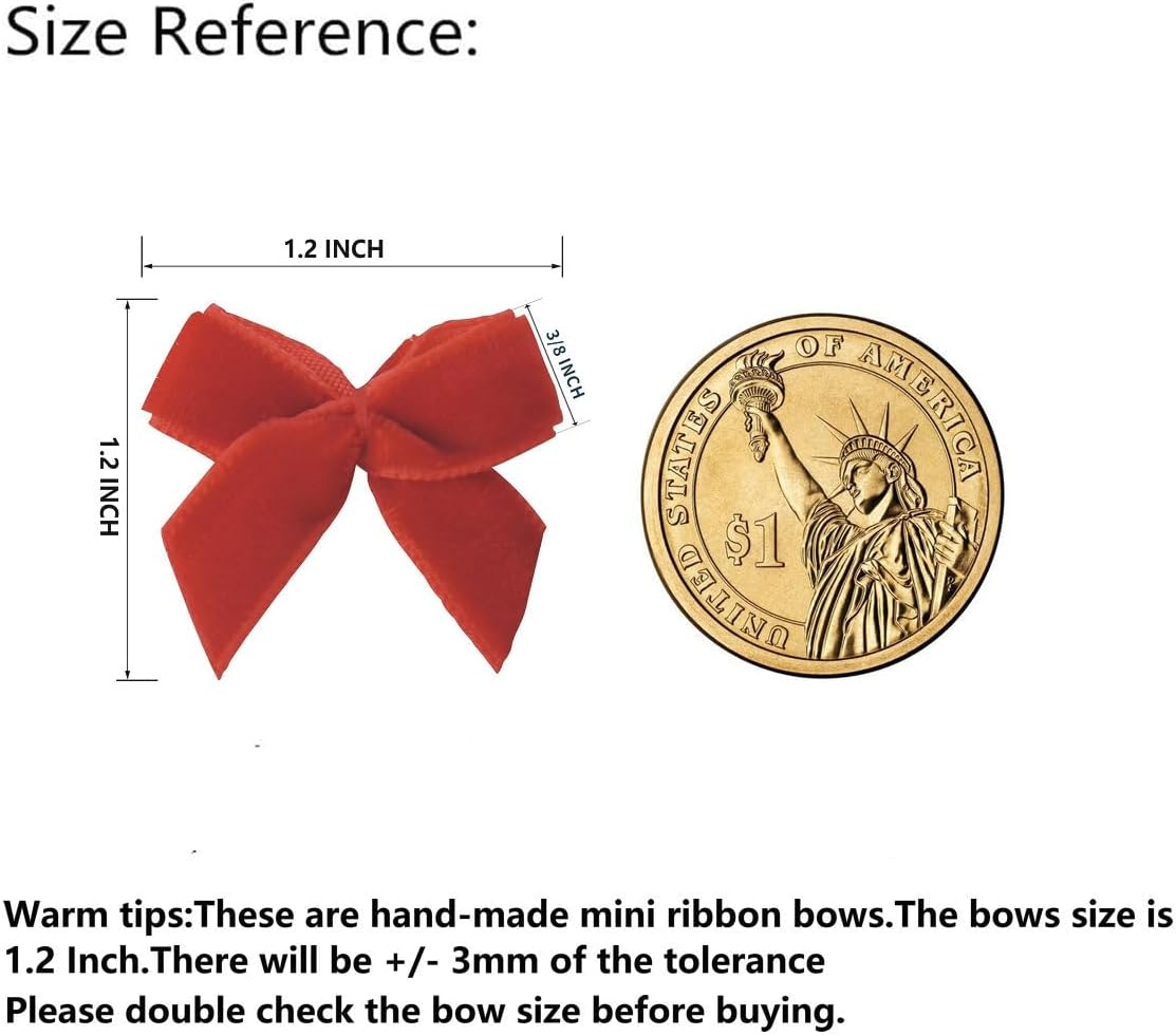 50pcs 1.2-Inch Red Velvet Mini Ribbon Bows for Crafts, Wedding, Gift, Sewing, Scrapbooking, Hair Bows, Belts - Classic Style, Christmas, Holiday Occasion - Red Hearts - Image 3