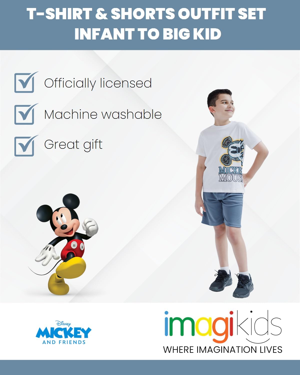 Disney Mickey Mouse T-Shirt and Shorts Outfit Set Infant to Big Kid Sizes (12 Months - 12)