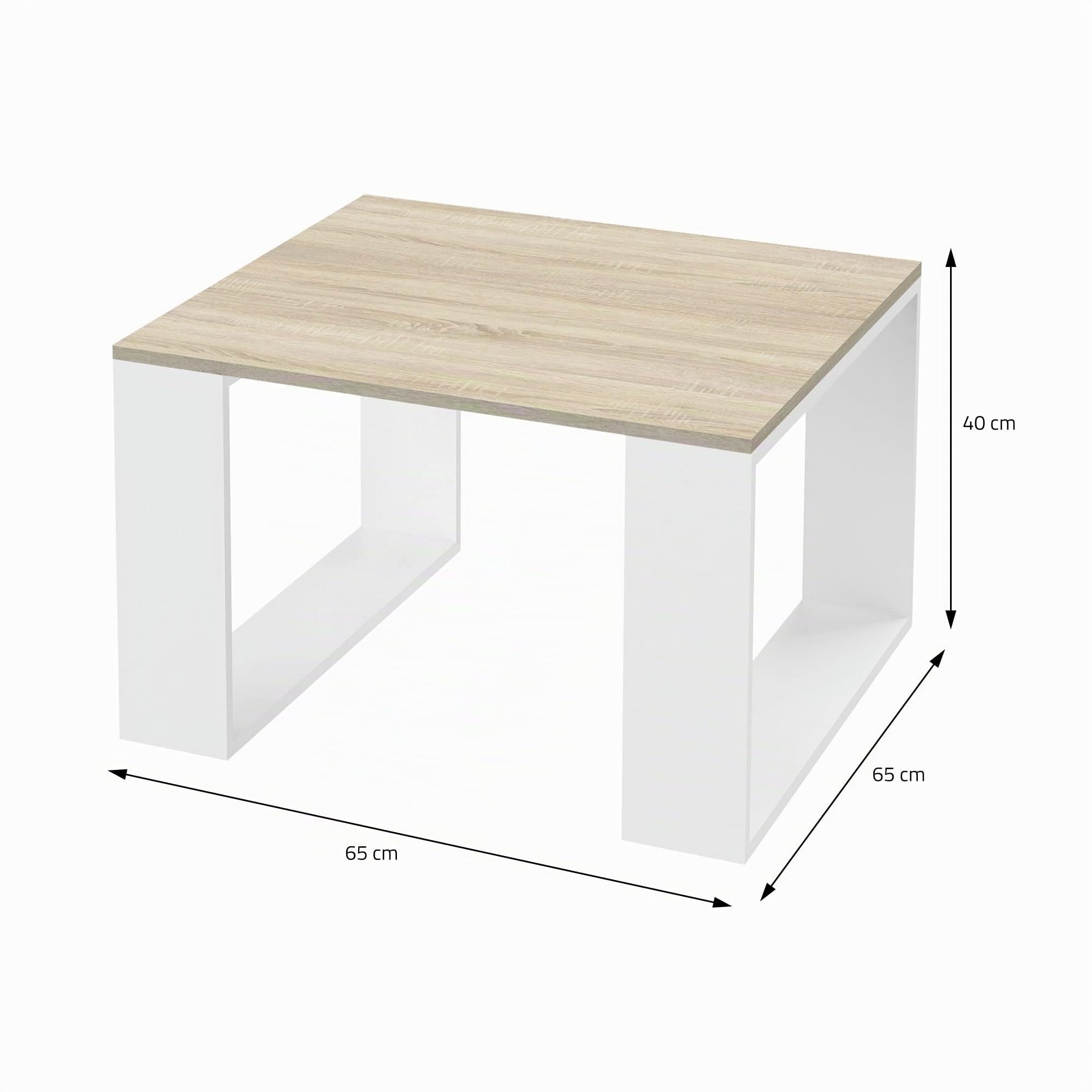 ML-Design Mesa de Centro 65 x 65 x 40 cm Tablero de Madera de Roble Patas Metálicas Blancas Mesita Cuadrada Auxiliar para Salón y Oficina Mesilla Estilo Moderno Velador de Sofá para Té y Café Cómoda