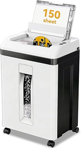 150-Sheet Paper Shredder Heavy Duty, Micro Cut and CDs/Cards, P5 Ultra Security, 60 Min Non Stop Shredder for Home Office, 5.3 Gallon Bin with Wheels, <60 dB (OL289)