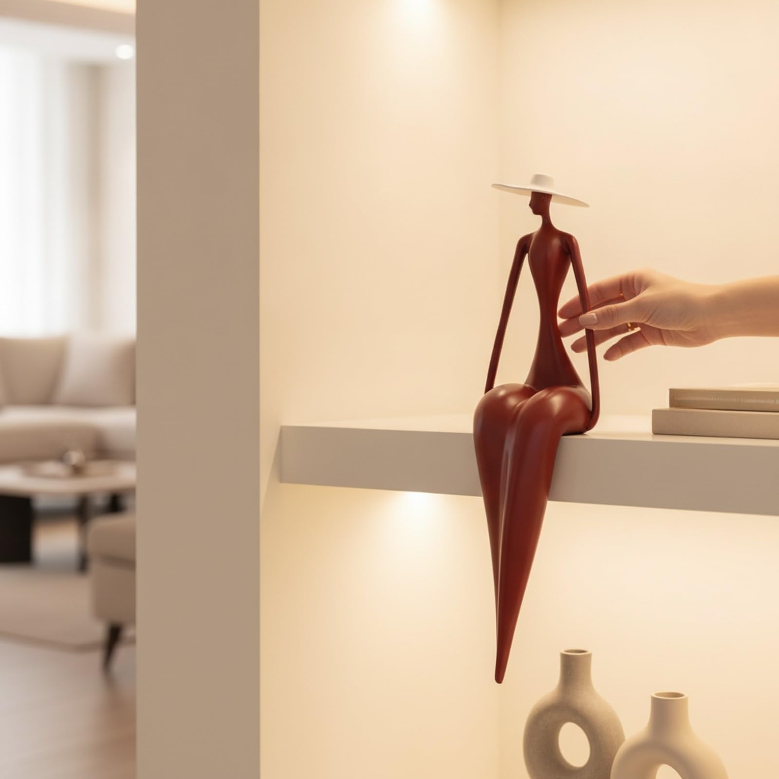 Baoblaze Statue Femme Contemporaine Artistique, Figurine Féminine Abstraite, Élégante, Figurine en Résine, pr Intérieurs D'hôtel, Or, 14x10x42cm