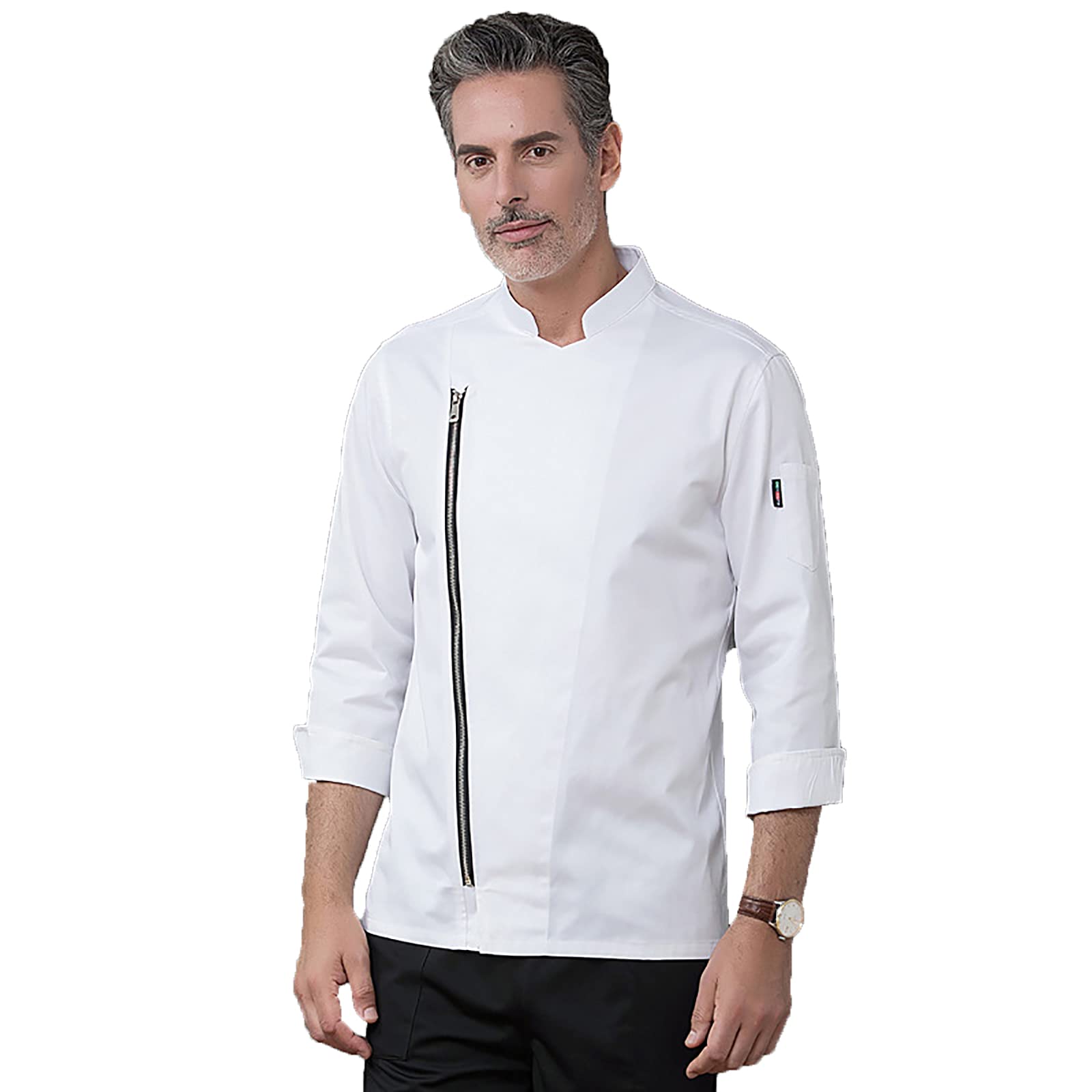 Giacca da Cuoco Unisex Cappotto Manica Corta Abbigliamento da Lavoro Ristorante Estivo Divisa da Lavoro Traspirante Cerniera Uniforme da Cuoco per Servizi di Ristorazione Cucina, Cucina, Bistrot, Bi