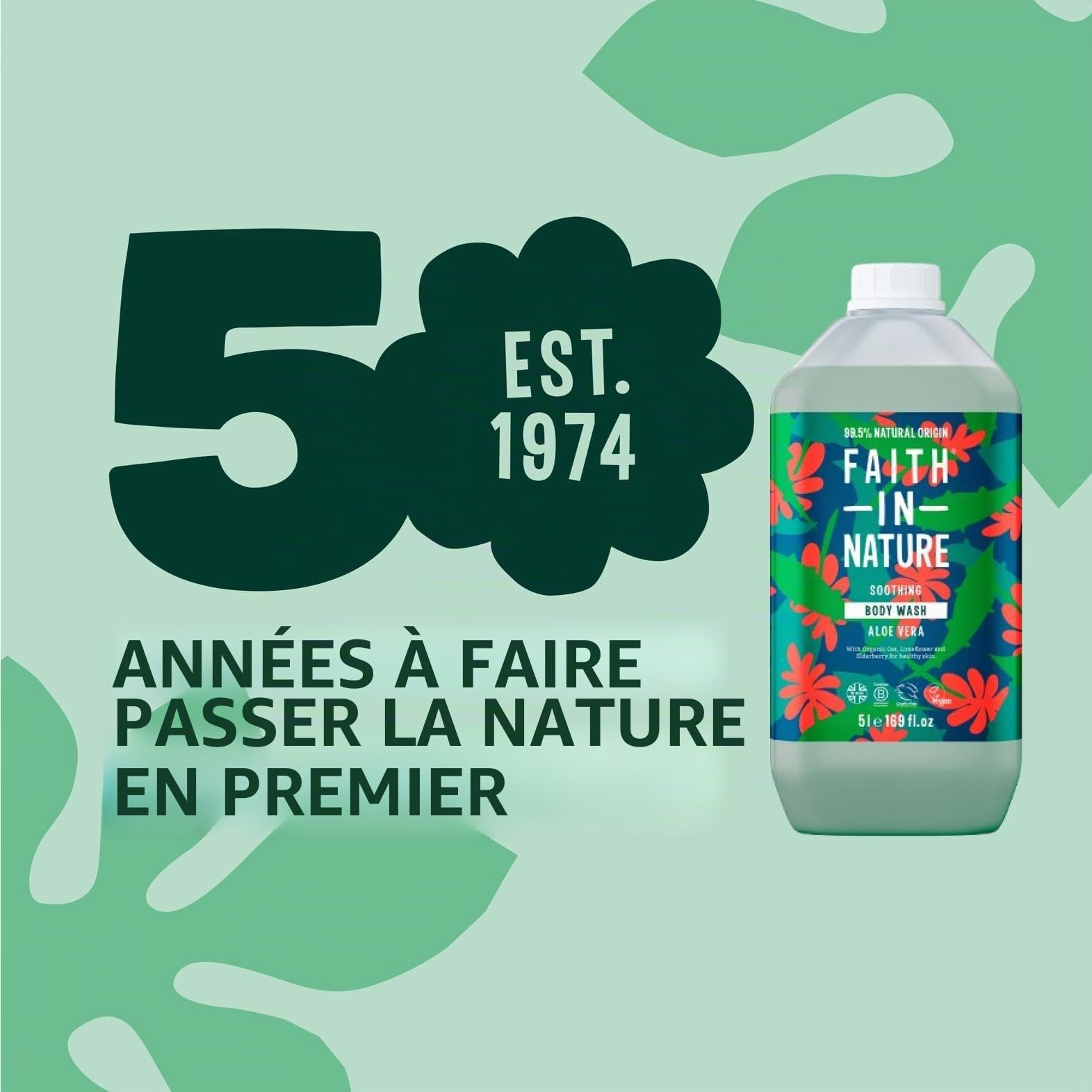 Faith in Nature Naturel Gel Douche et Bain Aloe Vera, Rajeunissant, Végan et Respectueux des Animaux, Sans Parabènes et Sans SLS, Recharge 5L