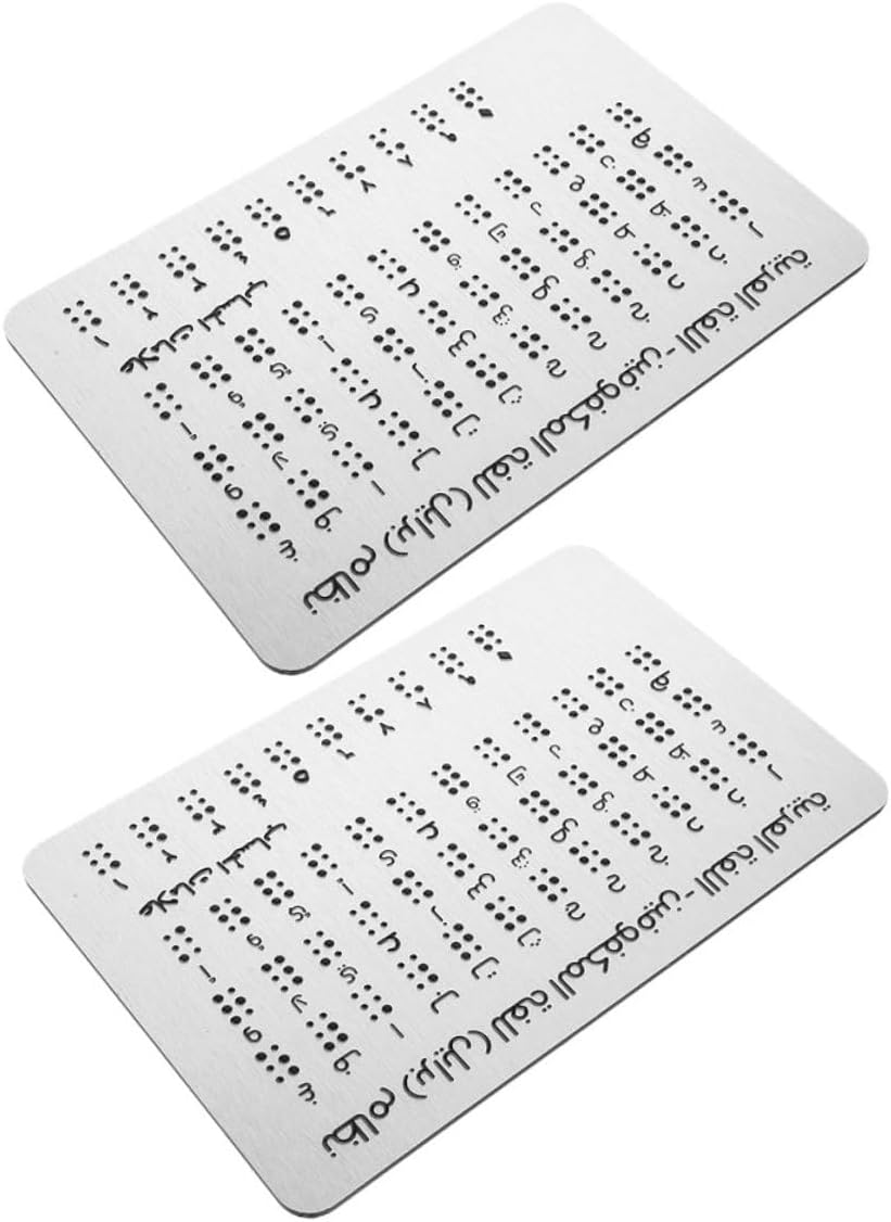 CALLARON Arabic Braille Alphabet Board with Raised Dots, 2pcs Aluminum Braille Study Aid 12.5×19 Cm, Portable Learning Tool for Blind and Beginners, Educational Visual Impairment Aid