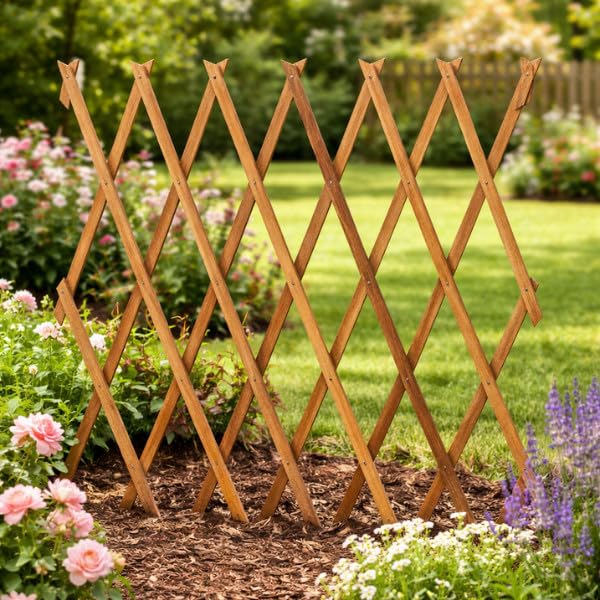 Garden Mile 6ft Expandable Wooden Garden Trellis 180cm x 60cm Lattic Panel for Climbing Plants