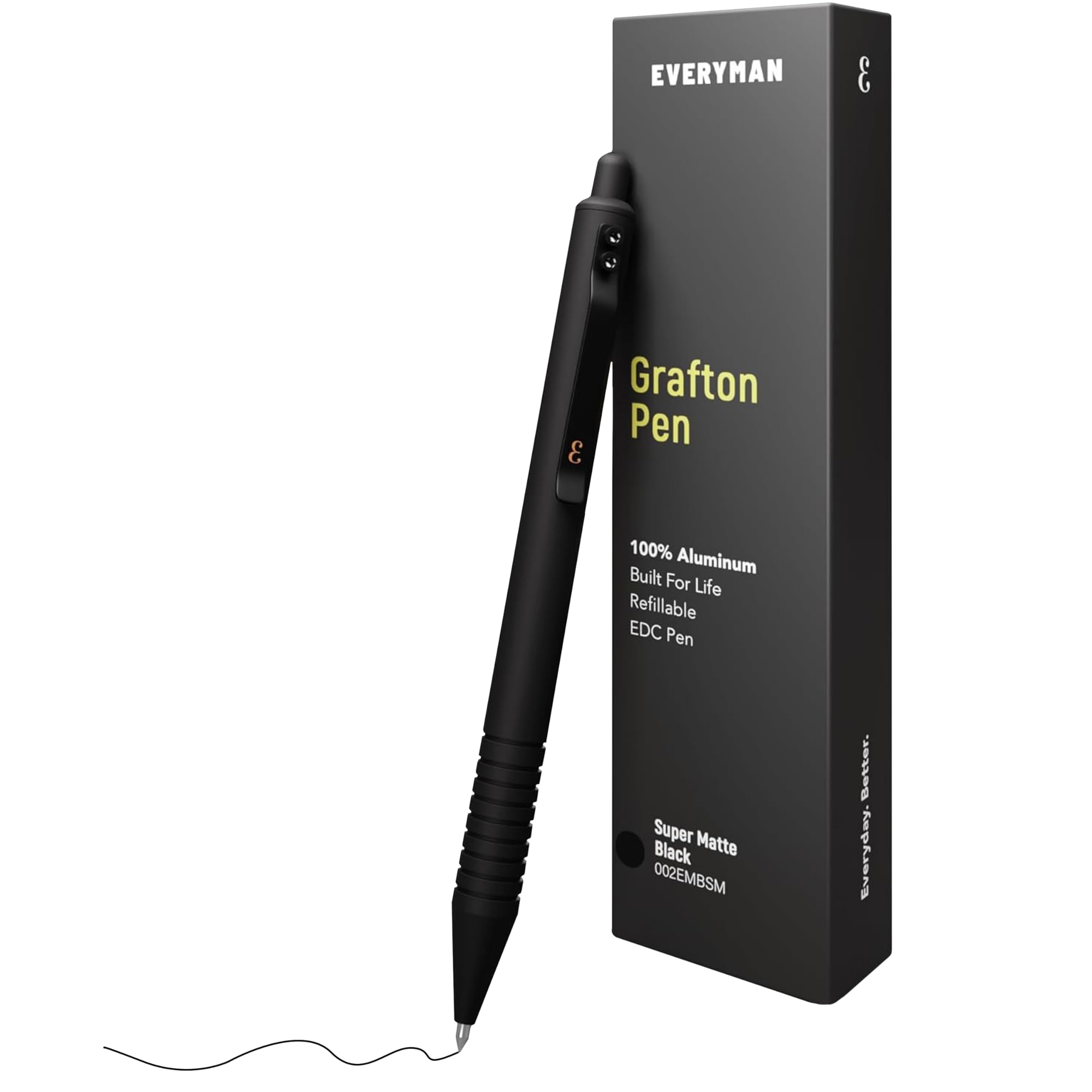 Everyman Black Grafton Super Matte Full Click Refillable Gel Pen | Durable EDC Writing Tool with Deep Grip | Smooth 0.7mm Ink Flow for Daily Use, Notes, Journaling, and Office Essentials