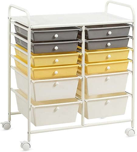 ReunionG Carrito de almacenamiento de 12 cajones, carrito de 12 cajones, carrito organizador con ruedas, organizador de papel para álbumes de