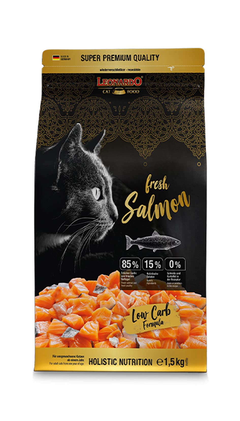 Leonardo Fresh Salmon & Poultry [1.5 kg] Cat Food | Dry Food with 85% Fresh Meat for Cats | Complete Food for Adult Cats of All Breeds from 1 Year