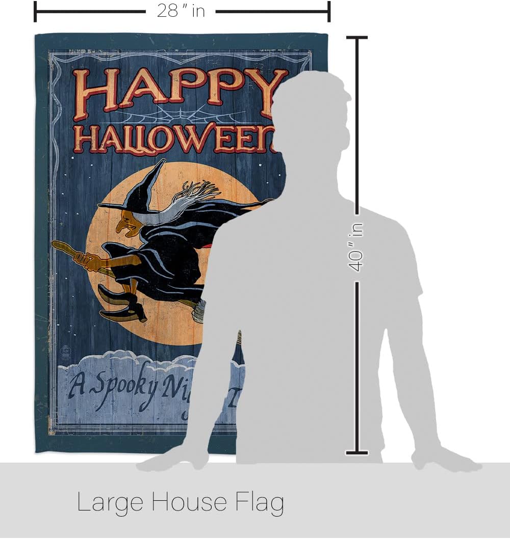 Breeze Decor A Spooky Night Pack Fall Halloween Witch Trick or Treat Black Cat Season Autumntime Pumpkin Vintage Applique Banner Small Garden Yard Gift Double-Sided, House Flag 28" x 40", Made in USA