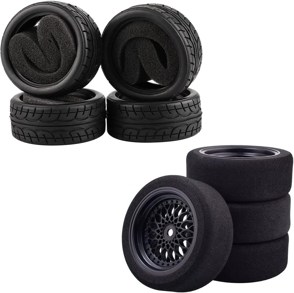 4 PCS Soft Rubber Tires Tyre for RC 1:10 On Road Touring Car, 1/10 On-Road Foam Tires& 2080-3mm Wheel Rims 12mm Hex for HSP HPI RC Racing Car