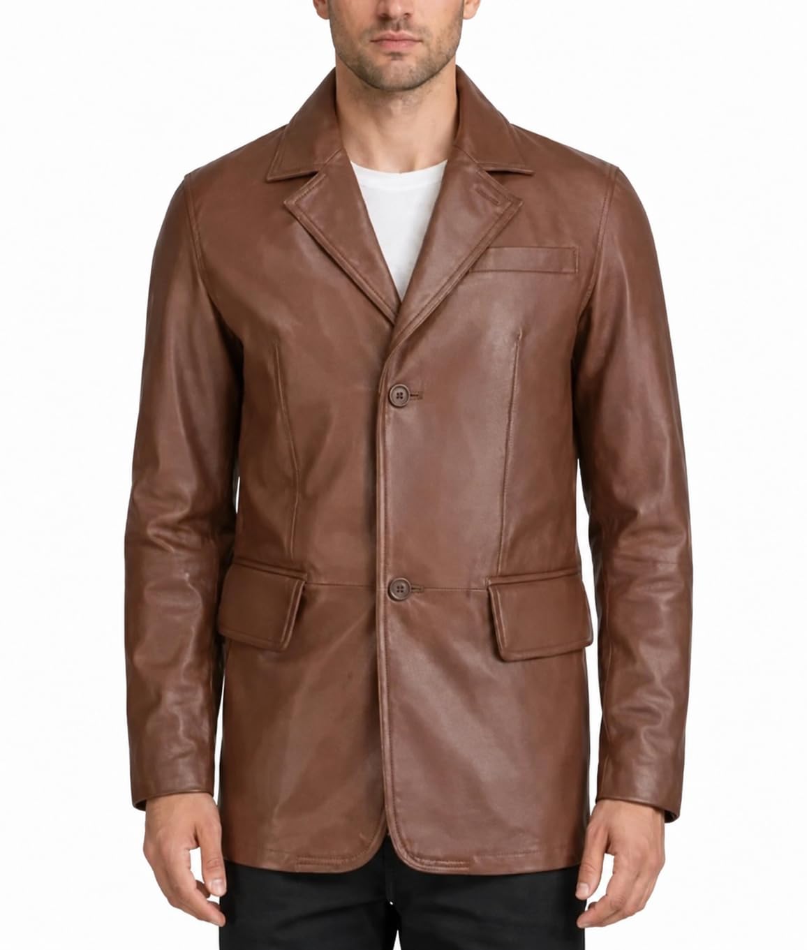 TLC Genuine Leather Blazer Men | Notched Collar Classic Gentleman Style Leather Coats for Men