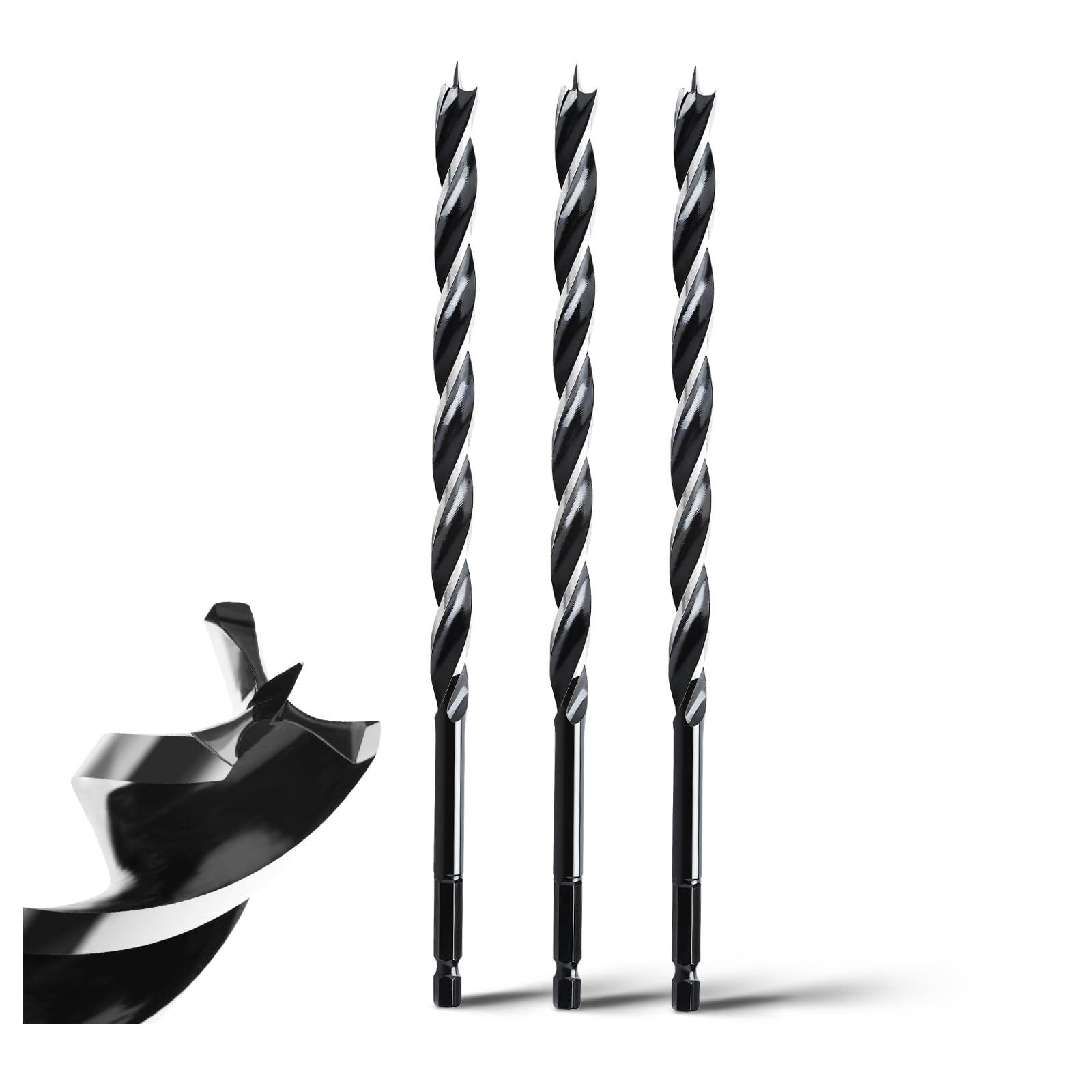 3 piezas brocas para madera helicoidales 8x300mm para madera blanda, madera dura con punta de centrado y vástago E 6.35