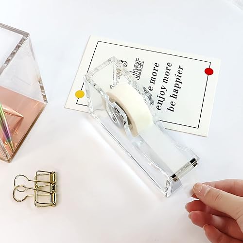 Miniatura 4 de Dispensador de cinta de escritorio acrílico transparente plateado antideslizante para suministros de escritorio, oficina, hogar y escuela