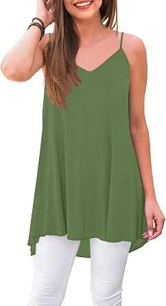 WNEEDU Womens Summer Sleeveless Spaghetti Strap Tunic Casual T-Shirt Tank Tops Blouse