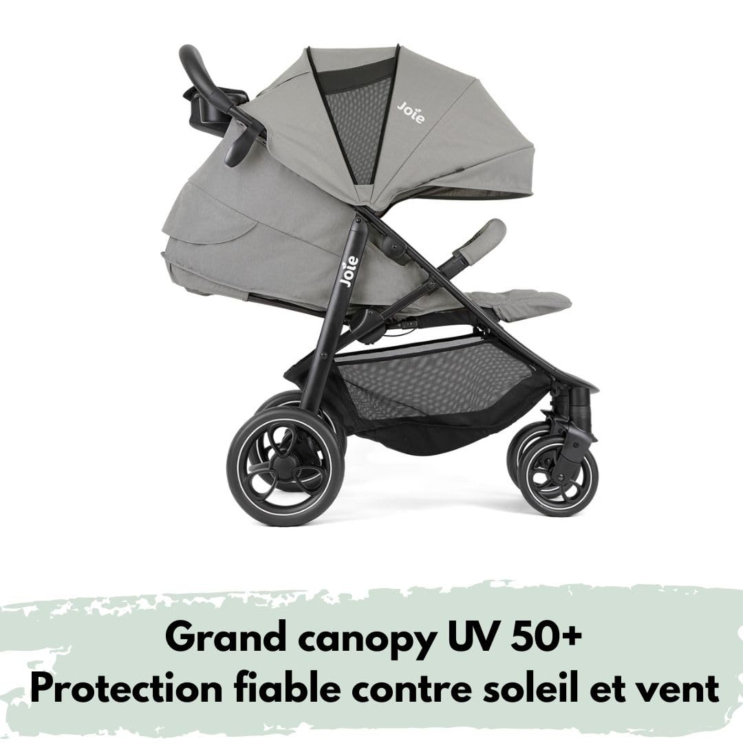 Joie Litetrax – Poussette Canne Confort avec Chanceliere Bebe Poussette Thermique | Suspensions Flex, Pliage à Une Main, Pare-soleil UV 50+, Roues Anti-crevaison – Pebble