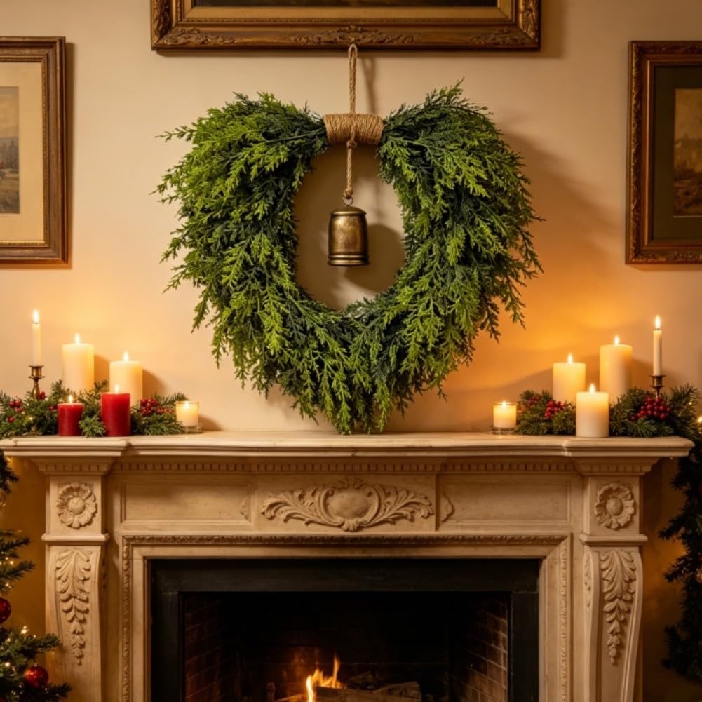 Corona de Navidad bohemia, guirnalda artificial en forma de corazón, 50 cm, decoración festiva para colgar en la pared para puerta del hogar