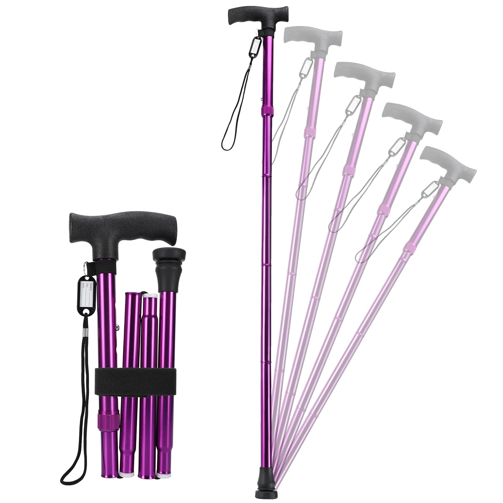 Adjustable Folding Walking Stick, Five Sizes Adjustable Walking Cane, Folding Walking Sticks for Women and Men, Suitable for People with Unstable Walking