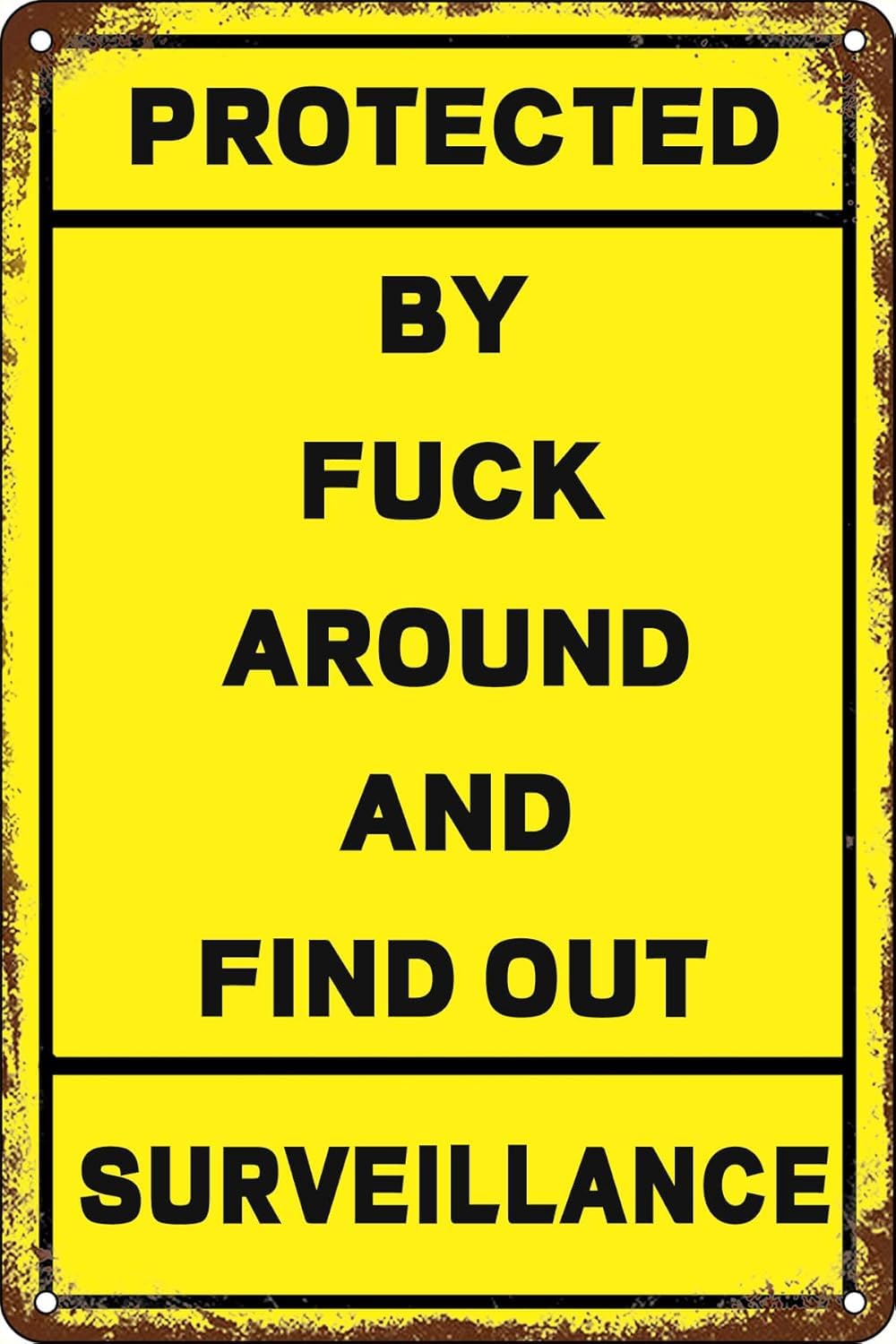 SMAZDFXX Funny Metal Sign Man Cave Decor Protected ByAround And FindSurveillance Tin Signs Yard Signs Home Decor Room Door Accessories Wall Art Poster 5.5"x8"