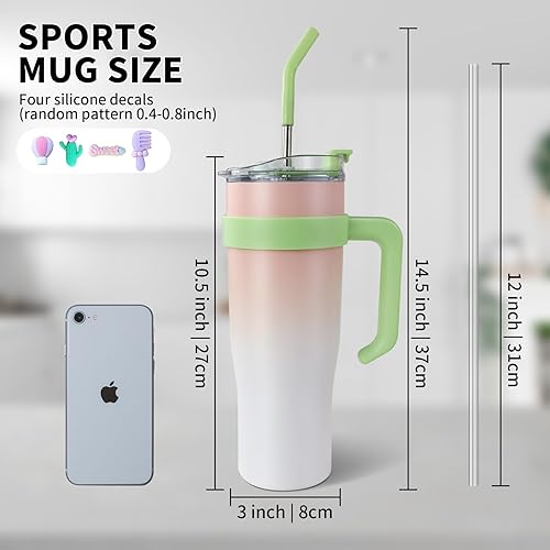 Miniatura 4 de SEYGM - Vaso aislado de 40 onzas con asa a prueba de derrames, botella de agua, taza de café, taza de viaje para automóvil, oficina, deporte, bebida