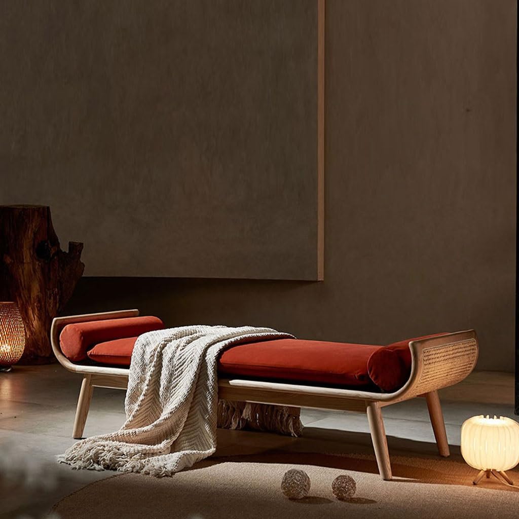 Banco otomano de madera maciza, taburete cambiador de zapatos de puerta, silla de sofá chaise longue, taburete de noche tejido de ratán, banco de dormitorio, banco de comedor