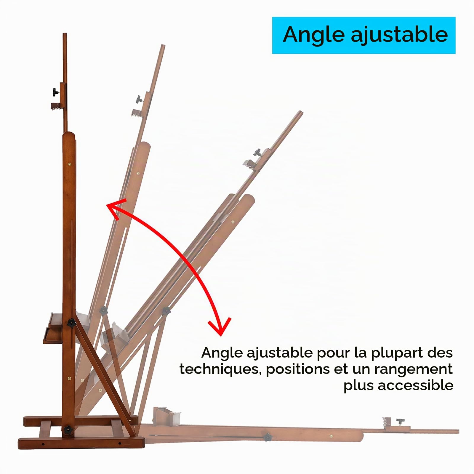 MEEDEN Chevalet de studio à cadre en H, chevalet au sol pour artistes avec grand plateau de rangement, chevalet d'art en bois de hêtre massif réglable, chevalet de présentation professionnel avec base