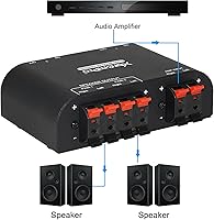 Vista 5 de 61048 - Interruptor de altavoz de 2 a 4 vías, 1 en 2 a 1 en 4 salidas, selector de altavoces estéreo con abrazaderas de terminal, caja Negro 1 x 2