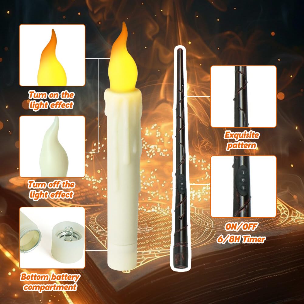 Candele Volanti Harry Potter Con Bacchetta Magica, 20 Pezzi, LED A Batteria Con Fiamma Finta, Timer, Per Decorazioni Halloween E Natale - 2