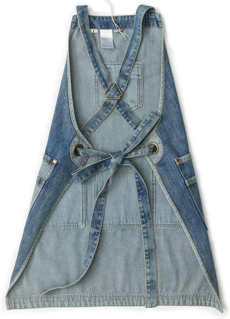 Jeanerlor - Womens Work Barber shop Cotton Apron for Hairstylist with Pockets for Women Cross Straps & Adjustable S to M (Blue)
