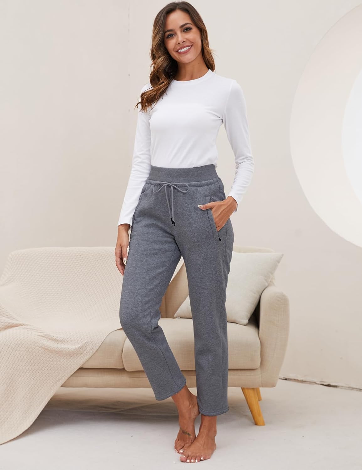 Gihuo Women's Winter Fleece Pants Sherpa Lined Sweatpants Active Running Jogger Pants - Image 3