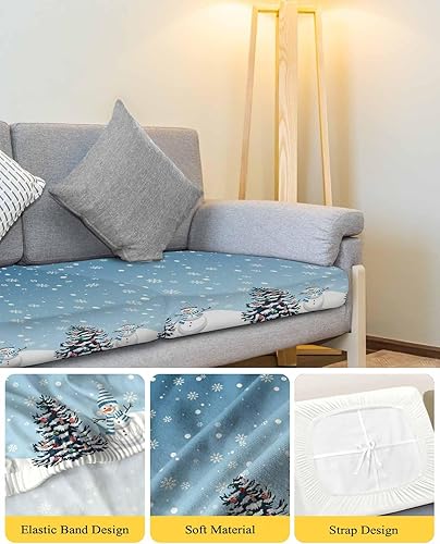 Miniatura 19 de Fundas de cojín para sofá de Navidad con diseño de muñeco de nieve rojo, funda elástica para sofá con parte inferior elástica, fundas de sofá