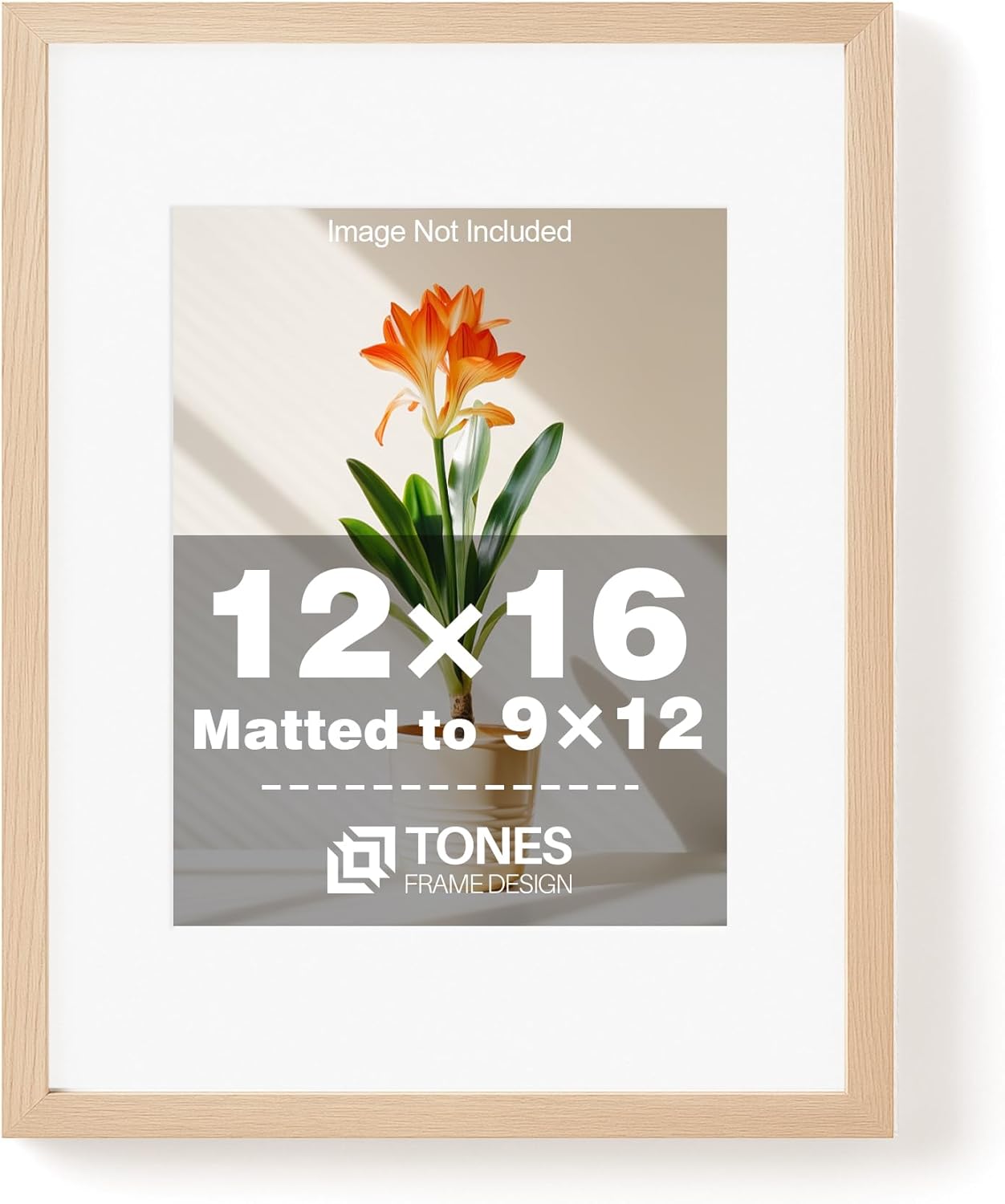 12x16 Frame with Mat for 9x12, 12x16 Picture Frame Natural Solid Wood Veneer Finish 12 x 16 Frames with Plexiglass for Gallery Wall Photo Art Prints Home Decor
