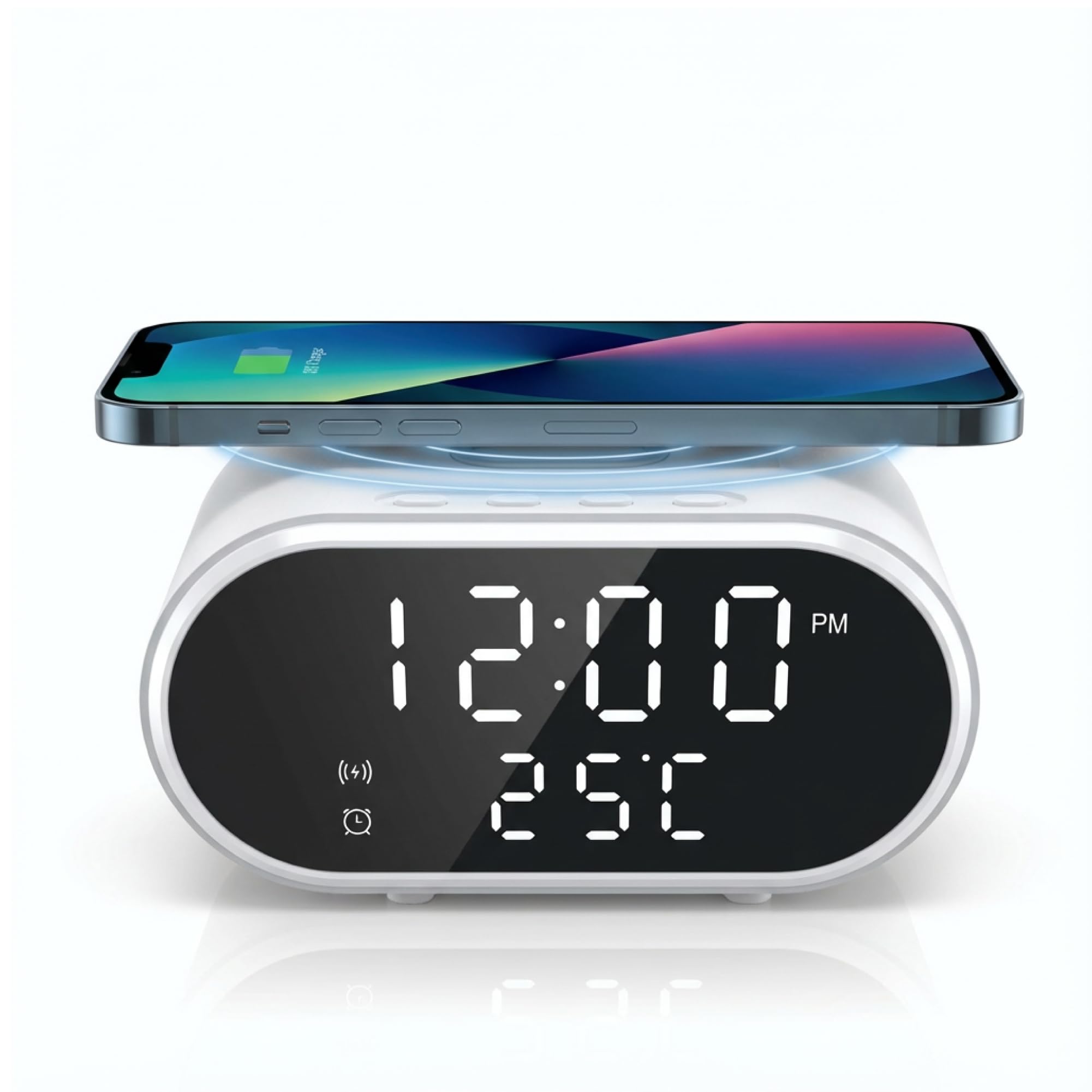 iN 2-in-1 Digital Alarm Clock with 15W Fast Wireless Charger | USB-C Power Cable | Qi-Certified Charging Station with LED Display, Phone Stand & Reliable Alarm Clocks Bedside for Bedroom,Office & Dorm