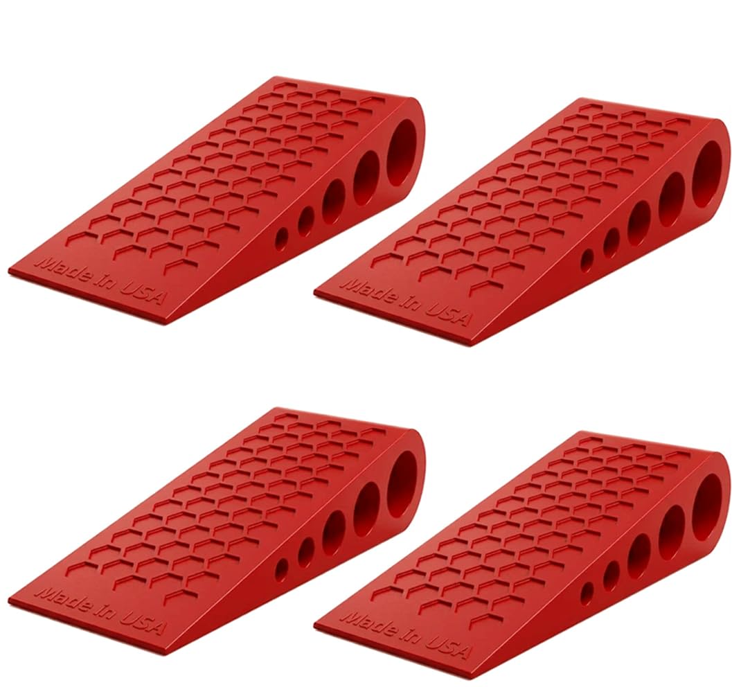 Door Stoppers for Bottom of Door Premium Floor Rubber Door Stop Wedge Made in USA Heavy Duty Honeycomb Design for Carpet, Tile, Ideal for Home, School, Commercial,Red 4 Pack