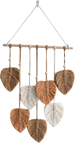 Miniatura 6 de IEUDNS Tapiz de macramé para colgar en la pared, tapiz tejido, arte de pared nórdico bohemio, decoración de pared, borlas de hojas para cuarto de