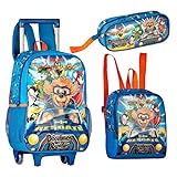 Kit Mochila de Rodinha Lancheira e Estojo Doguinhos Radicais Clio