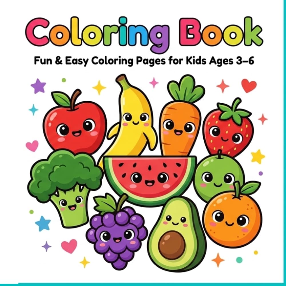 Coloring Book for Ages 3–6: Sea Animals & Healthy Foods