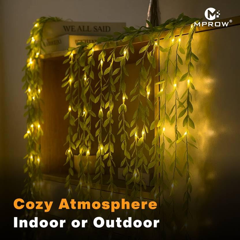 Image of MPROW Artificial Leaf Curtain Lights - 200 LED Warm White Fairy String Lights, 3x1m, Remote Control with 8 Lighting Modes for Home, Wedding, Party, Diwali, Christmas & Festival Decoration