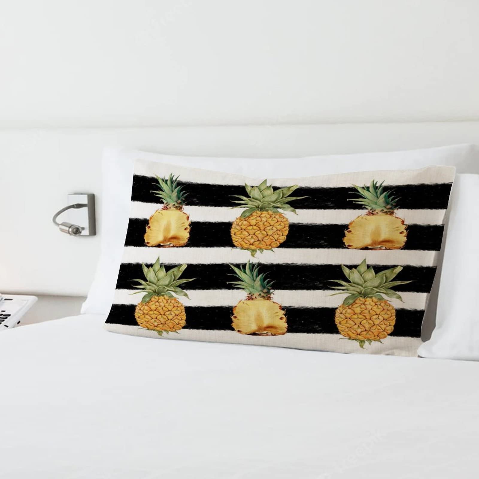 EKOBLA Federa Cuscino Decorativa Retrò | 30x50 Cm | Lino Di Cotone Con Stampa Ananas E Frutta Tropicale | Per Divano E Letto