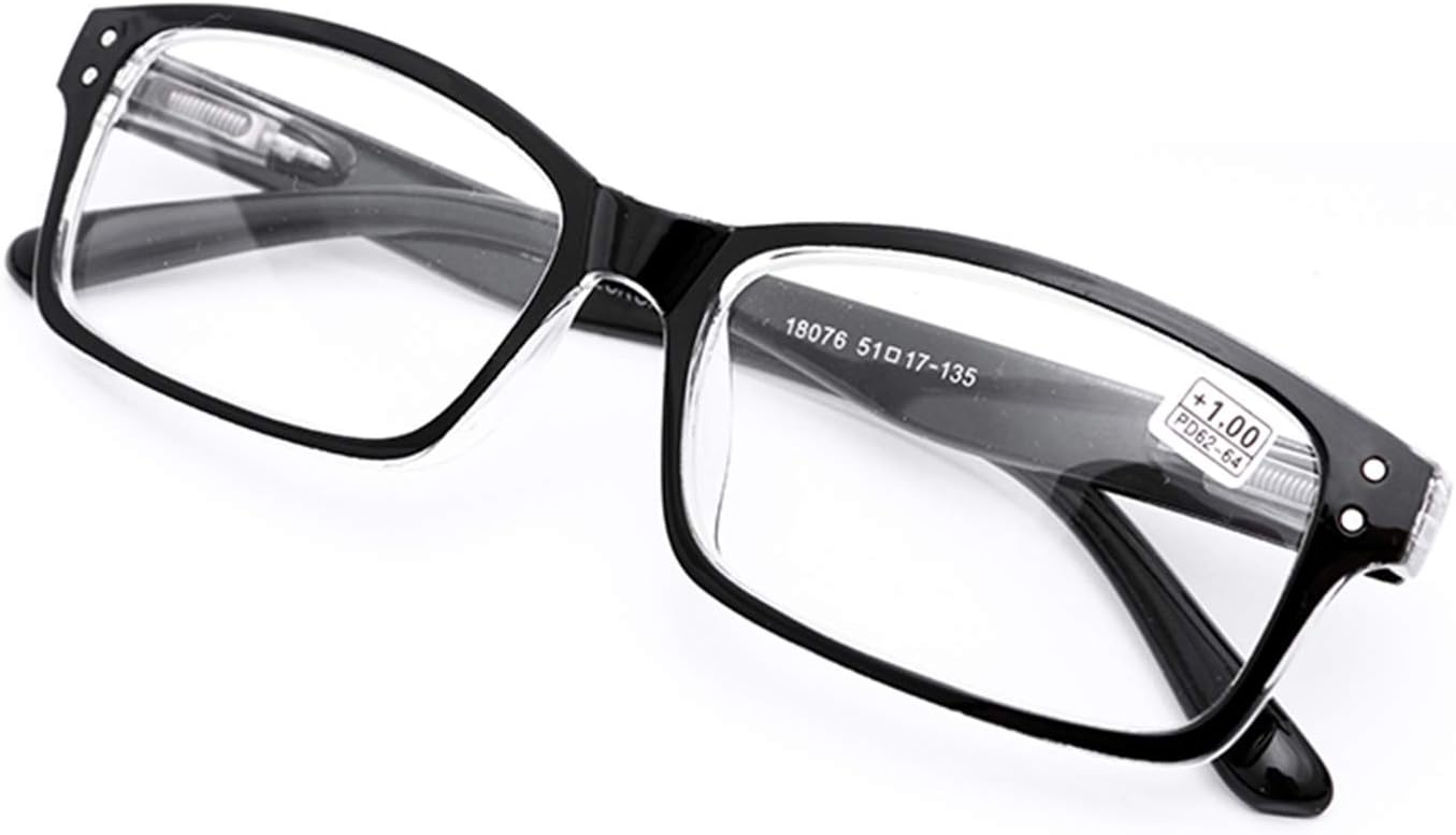 Reading Glasses for Men,Clear Vision,with Spring Hinges,Anti-Blue Light,Reading Aids for Computers,Mobile Phones,TV,Anti-Fatigue,Anti-Vertigo,Comfortable Eyeglasses,Black,+1.75