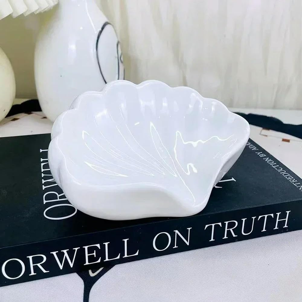 Fenhaodian Creative Shell Ceramic Soap Dish Portable Soap Box Home Bathroom Accessories Desk Organizer Drain Rack Dishes Drainer