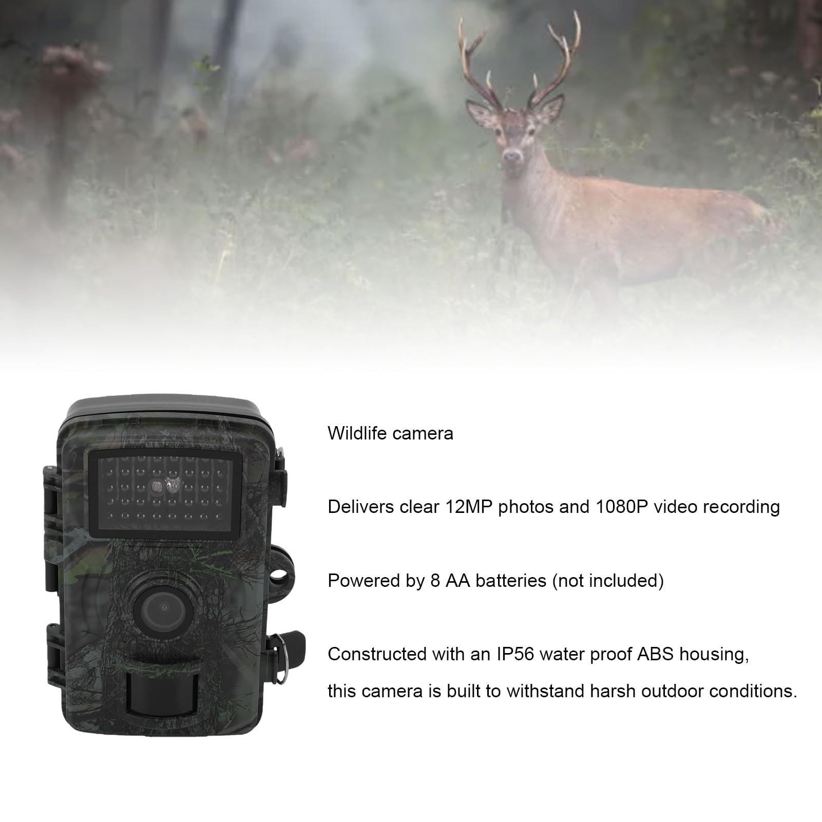 Telecamera per Animali Selvatici Attivata Dal Movimento con Schermo da 2 Pollici Foto da 12 MP Video 1080P Telecamera di Sicurezza Esterna Impermeabile IP56