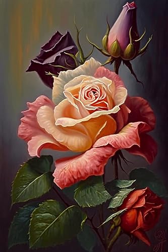 RMSGOZO Kits de pintura de diamantes de rosa pálido, arte retro para principiantes, kit de punto de cruz con diamantes de imitación finos, para