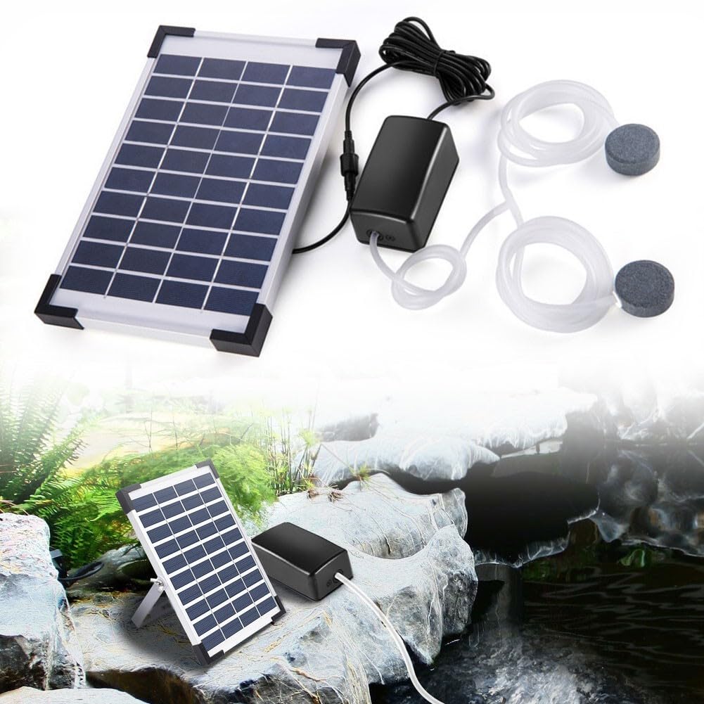 Solarbetriebener 5 W Solar-Sauerstoff-Luftsprudler für schnurlose Aquarien, mit zwei Ausgängen für Koiteich, Garten, Wasserspiel, Outdoor, Aquarium, Bubbler