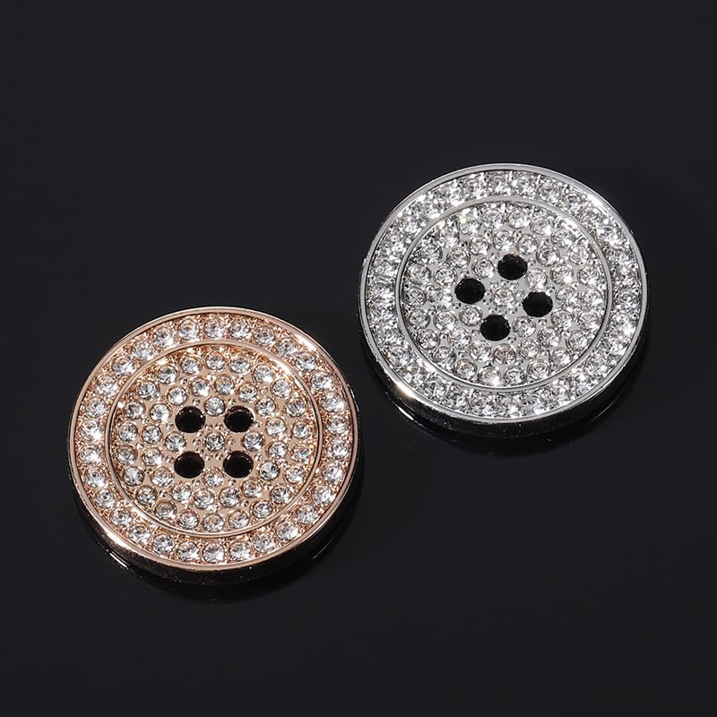 Guziki w stylu vintage Guzik 10 szt. Guzików wysadzanych diamentami 15/20/25 mm Metalowe guziki z 4 dziurkami Modne guziki dekoracyjne Guziki(Gold,15mm)