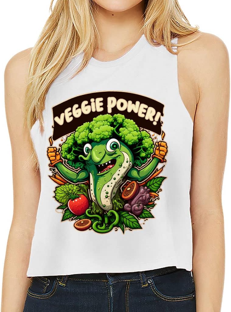 Veggie Power Racerback Cropped Tank - Cute Women's Tank - Funny Tank Top