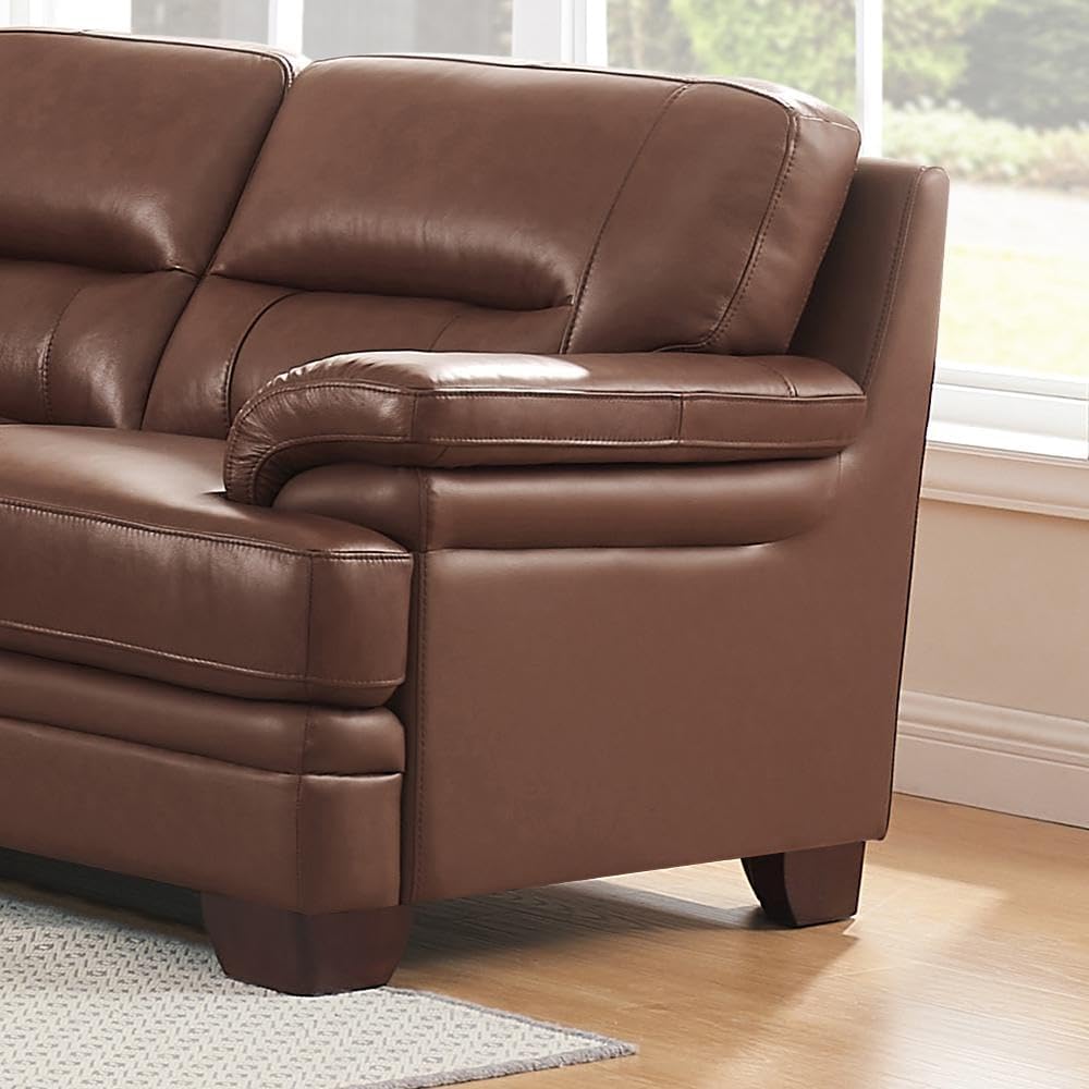 Hydeline Luxor Top Grain Leather Sofa and Loveseat Set, Pecan Brown, Memory Foam and Springs Seating