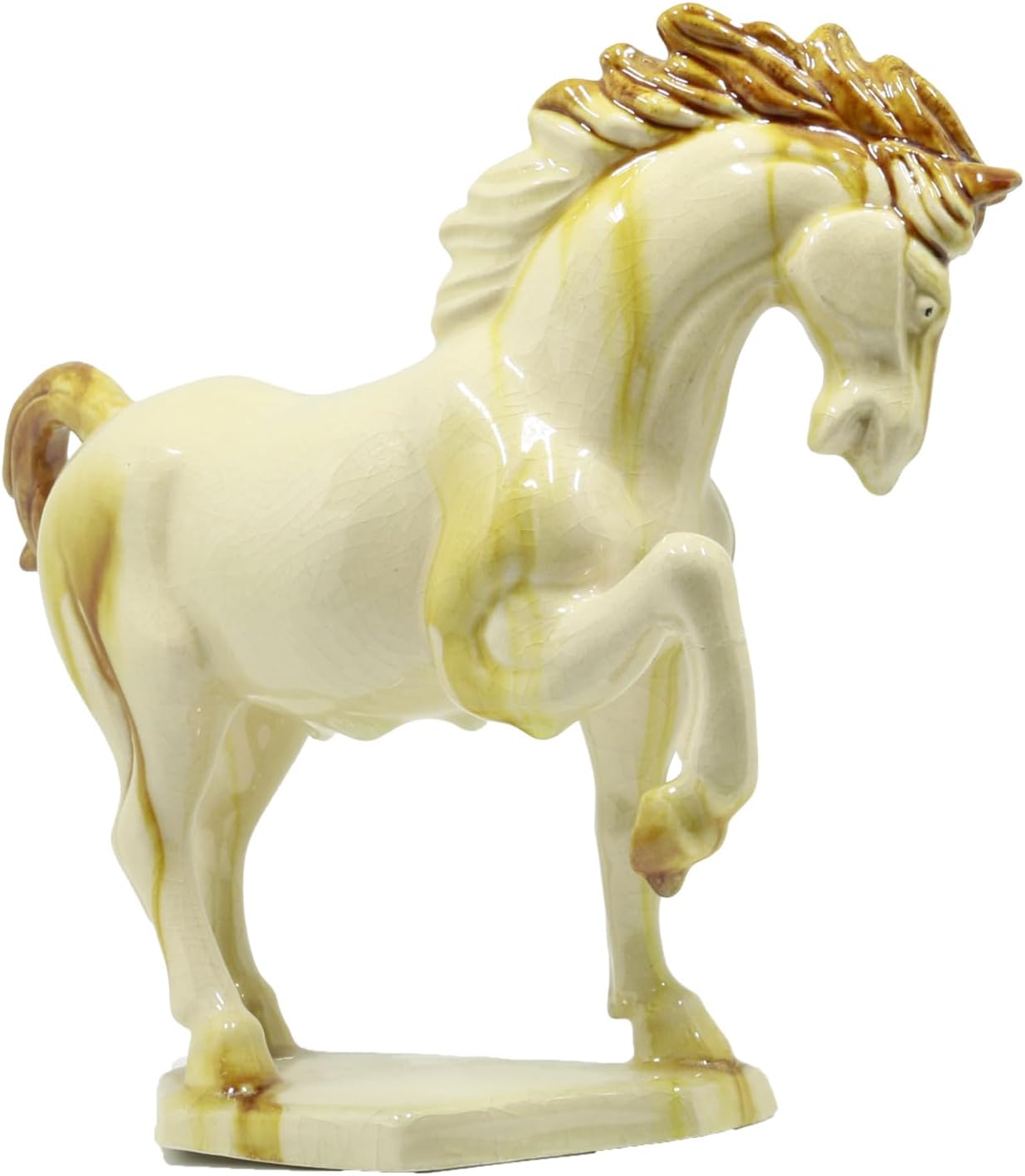 Ceramic Horse Sculpture -8 inch Hand Made Tri-Color Cultural Art Piece,Museum Collection Inspired Home and Office Decor (Blue)