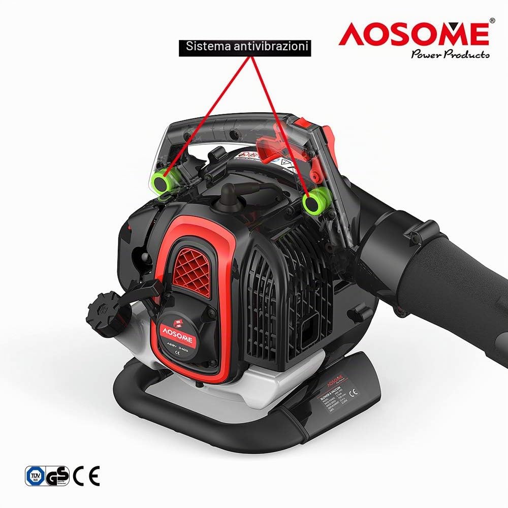 AOSOME ASBV3405 Soffiatore Foglie Professionale, Aspiratore a Scoppio - Aspirafoglie e Trituratore, con Motore a Benzina a 2 Tempi, 25,4CC, 3 in 1, Borsa di Raccolta 60L